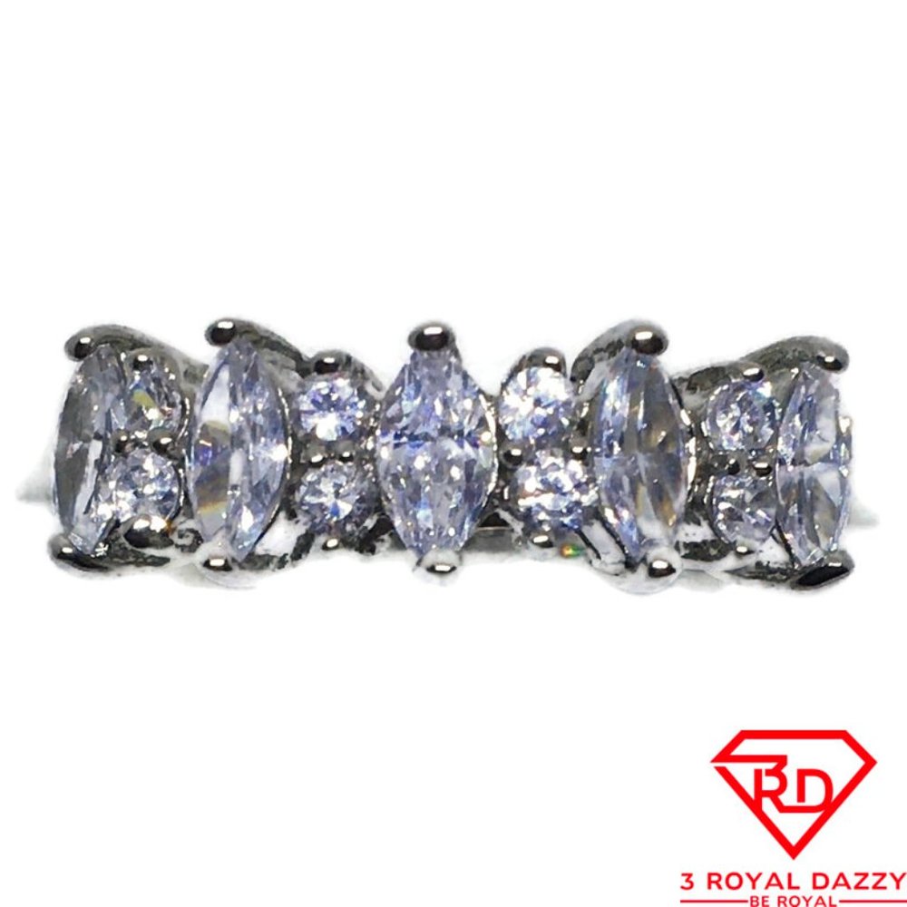 White Marquise & round CZ Stainless Steel Ring S6